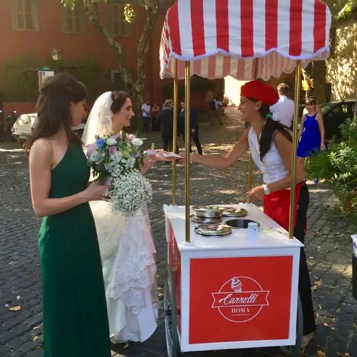 Server at the wedding ice-cream cart