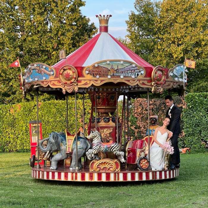 Carousel in a garden at a wedding