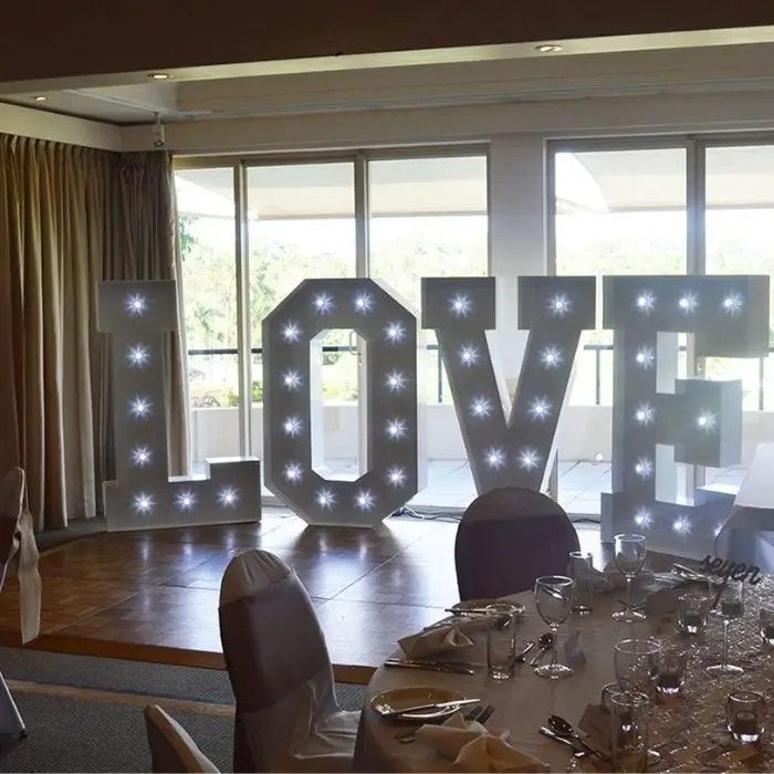 Light-up LOVE letters at a wedding venue