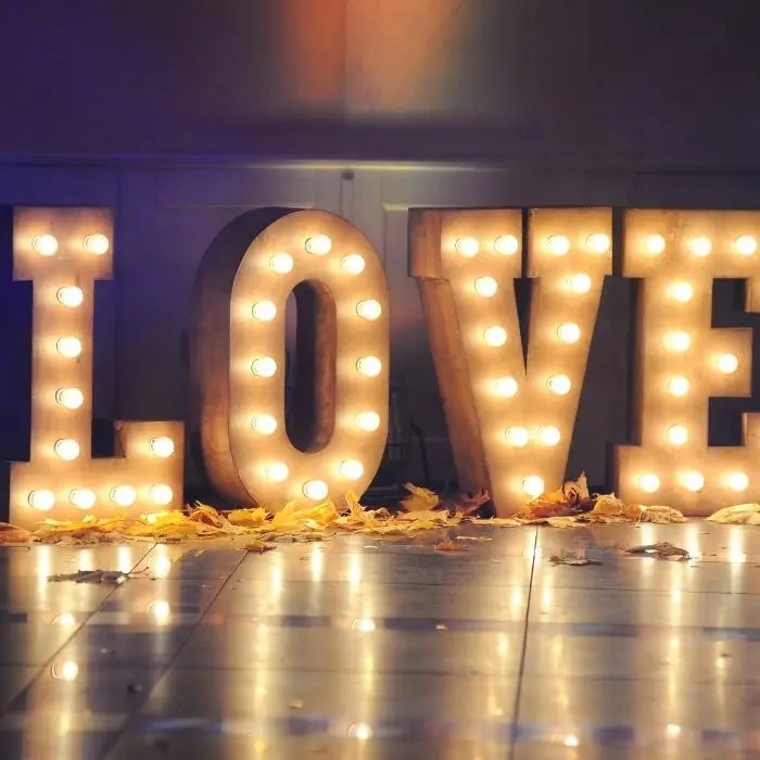 Giant illuminated LOVE letters