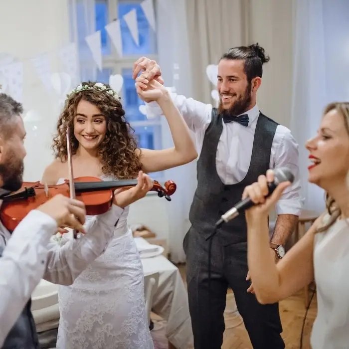 Violinists performing at a wedding in Rome