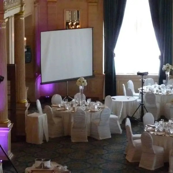 Projector screen setup at a wedding in Rome